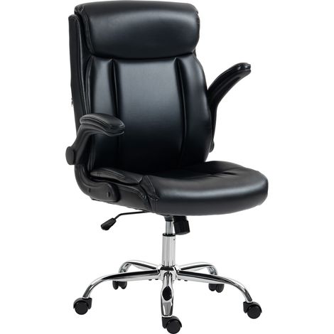 Ergonomischer Bürostuhl mit hochklappbaren Armlehnen, Bürostuhl aus PU-Leder, höhenverstellbar, Wippfunktion, Schwarz (1/5)