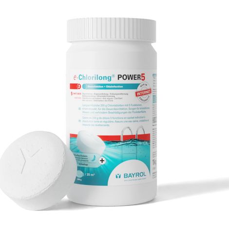 Bayrol – Chlore multifonctions 5-en-1 pour piscine – Galets de 200 g à dissolution lente – Désinfection, floculation, anti-algues – 1 kg