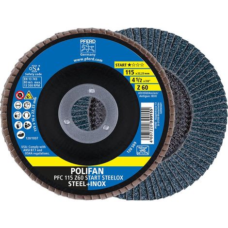 PFERD 69300937 PFC 115 Z 60 START STEELOX Disco con falde Diametro 115 mm Ø foro 22.23 mm 10 pz. (1/5)