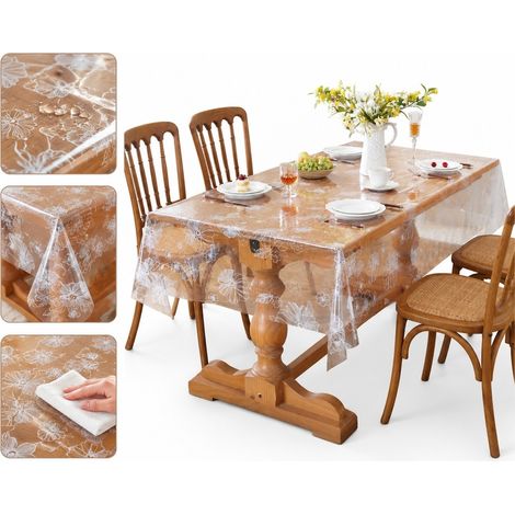 1 Pièce Transparente Imprimée Nappe de Table en PVC Imperméable Essuyable Antidérapante 0,13 mm 140 x 220 cm 0,5 kg Salle à Manger (1/5)
