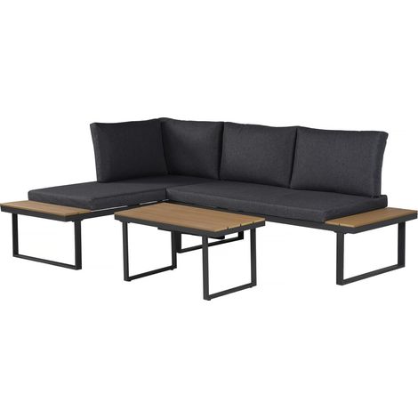 Gartenmöbel Ecksofa mit Holzimitatdekor "Liora" - 4 Sitzplätze - Grau