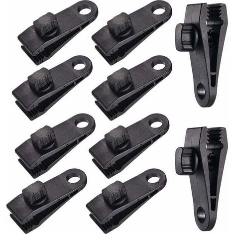 Accessoire de bâche10 Sets Clip de Bâche Tente Pince Bâche Auvents Clip , Pince à Bâche, Pince pour Tente, pour Tente Voiture, Bâche, Auvents, Camping,le noir, (1/4)