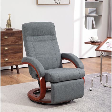 Relaxsessel 68x86x100 cm grau aus Polyester mit 135° Rückenlehne, Fußstütze und 360° Drehfunktion (1/5)