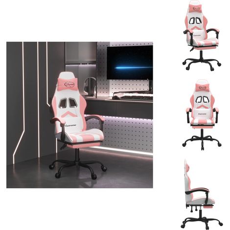 Gaming-Stuhl mit Fußstütze Drehbar Weiß & Rosa Kunstleder - Gaming-Stuhl - Gaming-Stühle - Bürostuhl - Stuhl (1/5)