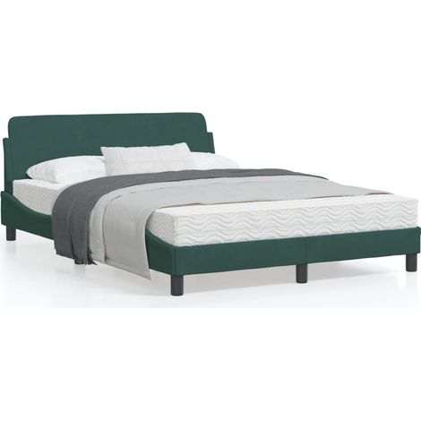 Cadre de lit avec tête de lit Vert foncé 140x200 Velours (1/5)