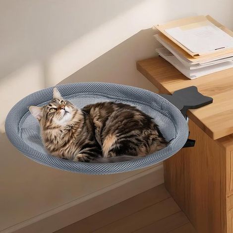 Katzen-Schreibtisch-Hängematte – Hängendes Katzenbett – 360° drehbare Katzen-Schreibtisch-Hängematte – Mit abnehmbarem Bezug – Maximale Tragkraft 20 kg (1/5)
