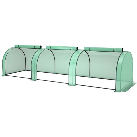 Outsunny Serra a Tunnel 3.5x1m Acciaio e Plastica con Porte Avvolgibili Verde