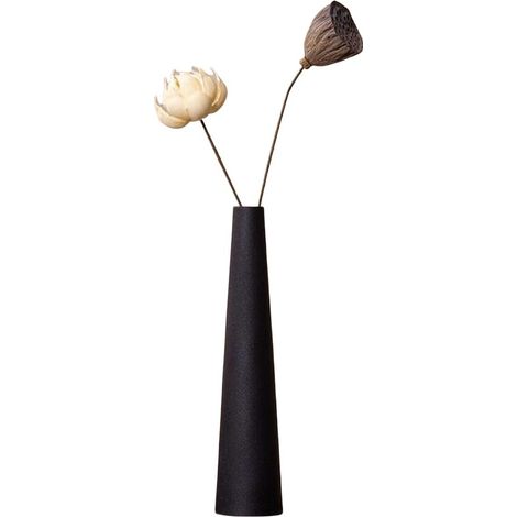 Schwarze, konische Keramikvase mit schmalem Hals, dekorativ für Tisch, Schlafzimmer, Wohnzimmer oder Büro.
