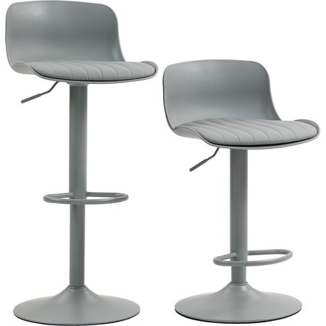 Tabourets de bar réglables 2 pcs avec dossier plastique et assise en similicuir, hauteur ajustable par vérin à gaz, pieds métal avec repose-pieds (1/5)