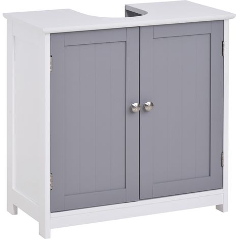 Mobiletto sottolavabo Kleankin - Armadietto a 2 ante con ripiano - Dimensioni: 60L x 30P x 60A cm - Legno grigio/bianco