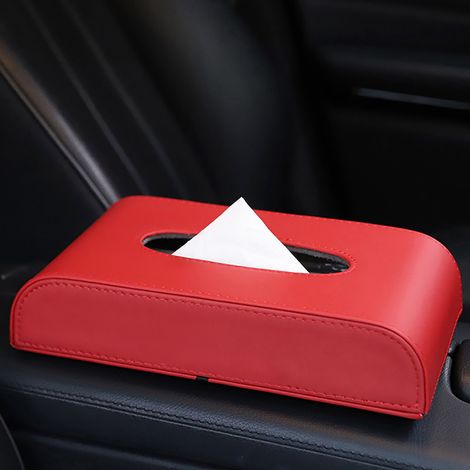 Boîte à mouchoirs en cuir synthétique rouge pour Ford, support magnétique à serviettes, étui de rangement pour voiture (1/5)