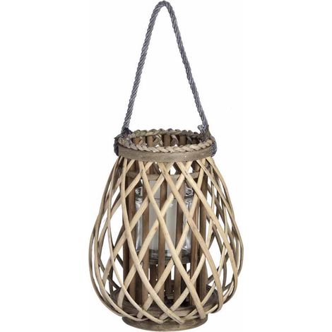 Small Wicker Bulbous Lantern - decorative ornament - L10 x W10 x H30 cm