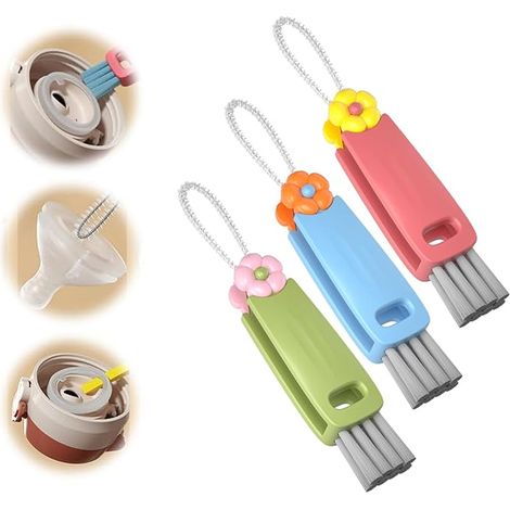 Couvercle de tasse 3 en 1 brosse de nettoyage, brosse de bouchon de bouteille, brosse de nettoyage multifonction, brosse de nettoyage de bouteille d'eau Set de 3 pièces (rouge + vert + bleu) (1/5)