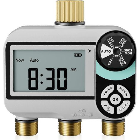 Minuteur d'arrosage laiton programmateur tuyau robinet jardin écran HD étanche 3 modes (différé/manuel/automatique) 3 zones (1/5)