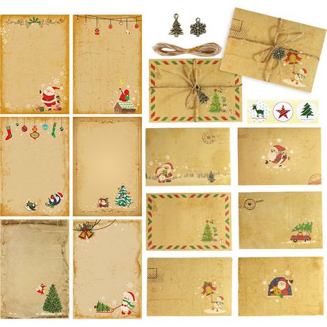 Papier à Lettres - Enveloppes - Cartes de Vœux de Noël - Set Papeterie Festive - 10 Pièces (1/5)