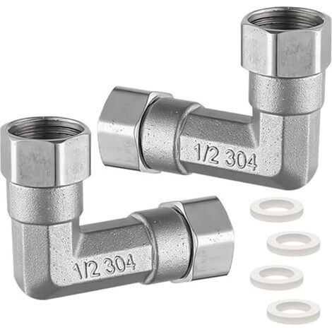 Satz mit 2 beweglichen 1/2-Zoll-Armaturen aus Edelstahl 304, 90°-Winkel 1/2" IG x 1/2" IG-Winkel DN15 90° für Wasserinstallationen und Zentralheizungssysteme (1/5)