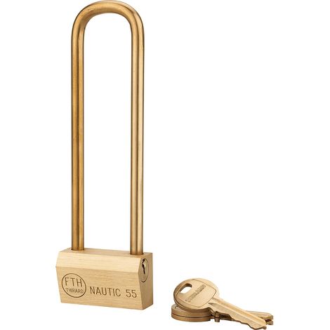 Lucchetto NAUTIC 55 mm in ottone, arco alto 148 mm in ottone, 3 chiavi – THIRARD (1/2)