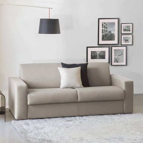 Dmora - Canapé Daaze, Canapé 2 places, 100% Made in Italy, Canapé de salon à ouverture pivotante, en tissu matelassé, avec accoudoirs standards, Cm 180x95h90, Tourterelle (1/5)