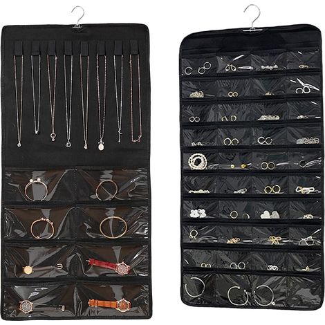 Organisateur Bijoux à Suspendre 48 Poches, Rangement Bijoux Double Face Pvc Transparentes Avec Crochet, Grande Capacité Rangement Bijou Pour Boucles D'Oreilles, Colliers, Bagues, Bracelets (1/5)