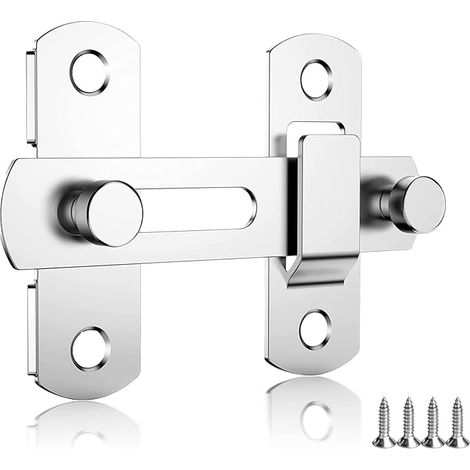 Loquet Porte Coulissante Inox, Targette de Porte 180° Retourné, Verrou Intérieur 100 x 70 x 20 mm, Vis, Convient pour Fenêtre, Jardin, Salle de Bain (1/4)