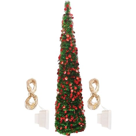 Árbol de Navidad brillante con luces LED - Planta artificial con purpurina - 1,5 metros - Uso interior y exterior - Decoración festiva - Iluminación ambiental - Fácil de instalar (1/5)