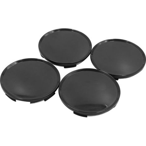 4 Capuchons de centre de roue noir pour véhicule, 63mm de diamètre, lot de 4 avec clips (1/2)