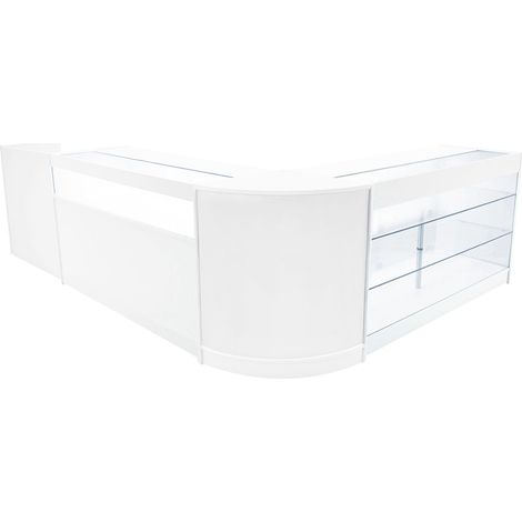 Comptoirs de Vente en MDF Blanc à LED Blancs Ensemble Polaris CM60 TB60 K1500 B1500 3 Unités de Rangement Étagères Internes Portes Coulissantes Verouillables Réception Bureau Vêtements [Clés INCLUS] (1/5)