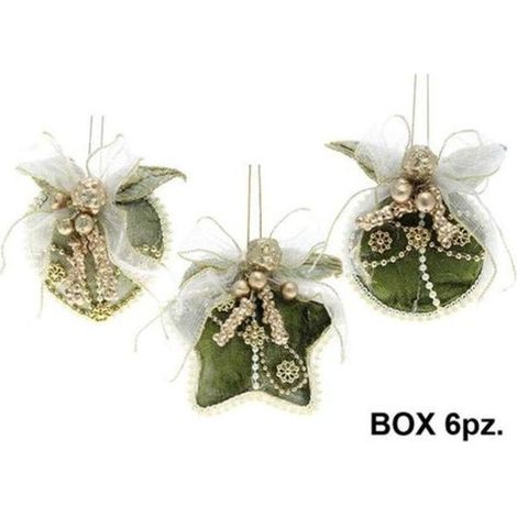 6 ornamenti natalizi assortiti per albero natale - colore verde/oro - decorazioni addobbi