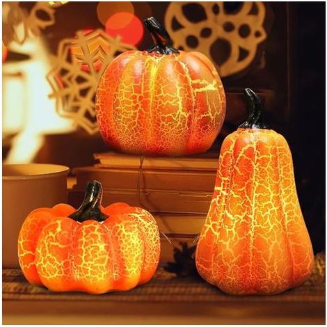Ensemble de 3 lanternes citrouilles - Décoration d'Halloween - Citrouille lumineuse - Citrouille vintage (1/5)