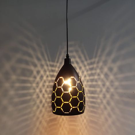 EASYCOMFORT Lampe à Suspension Vintage, E27 Conception de Découpe Noir et Or 150CM Lustre Suspension en Métal, Lustre Design Industriel, Suspension Luminaire pour Salon, Chambre, Café, Bar, Restaurent (1/5)