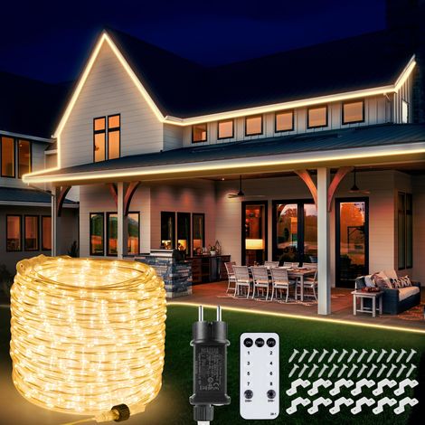 Guirlande lumineuse d'extérieur - 20 m - 800 LED - Raccordable - Blanc chaud - Avec télécommande - Minuterie - 8 modes IP68 - Pour jardin, balcon, patio (1/5)