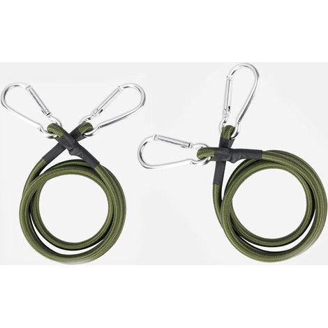 Cordon élastique avec crochet à clip, mousqueton, connecteur de corde de rivière, accessoires, cordon de montage vert armée de 3/8" de diamètre, crochet argenté (vert armée, 36", paquet de 2)