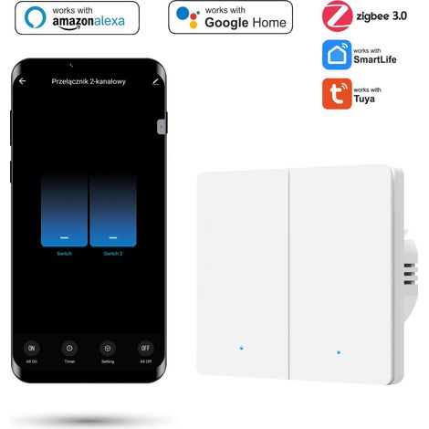 Tuya 2-Kanal Zigbee Wandschalter Weiß (1/5)