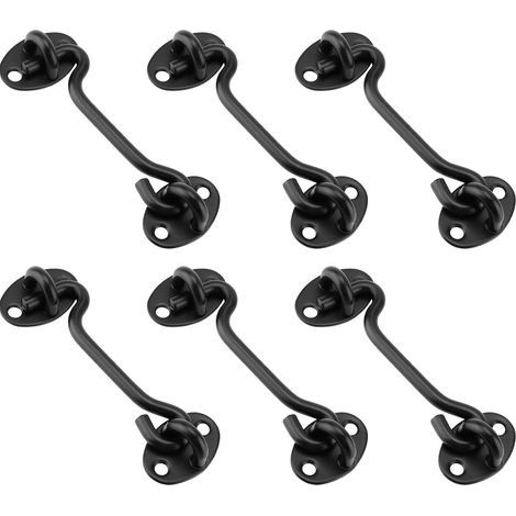 Lot de 6 crochets tempête avec œillet,En acier inoxydable,Noir-Pour porte battante,En bois,Pour porte de grange (7,5 cm) (1/5)