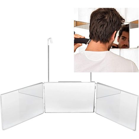 MINKUROW Specchio Per Parrucchiere Triplo 360, Specchio A Tre Ante A Sospensione Retrattile Regolabile, Specchio Per Trucco Cosmetico Trifold Senza Angolo Morto Specchio A 360° Per Taglio Di Capelli (1/5)