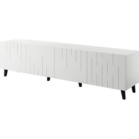Meuble TV 200x52x42 cm blanc mat MODA meuble Hi-fi luxueux sur pieds noir avec 4 portes (1/3)