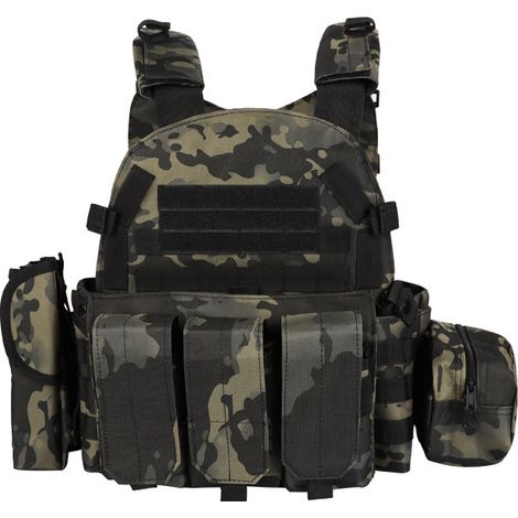 Militärische taktische Weste, 600D MOLLE-Taschen, Beutel, Schwarz-Tarnmuster