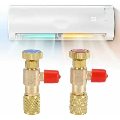 RHG 2pcs Valve de sécurité Liquide R410A R22 climatisation réfrigérant 1/4"Adaptateur de sécurité vanne de Charge de réfrigérant