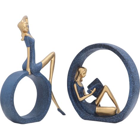 Lot de 2 sculptures de femme lisant, statue de jeune fille faisant du yoga, en résine, fabriquées à la main, aux formes réalistes, pour bureau ou couloir. (1/5)