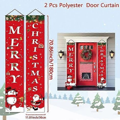 Décoration de porte de Noël, bannière « Joyeux Noël », décoration à suspendre pour la maison, ornement de Noël, cadeau de bonne année, Père Noël, bonhomme de neige. (1/5)