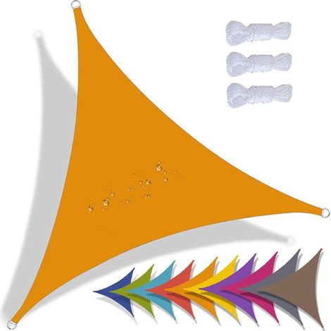 1 Voile d'ombrage triangulaire, Polyester imperméable, Anneaux en D, Protection UV 95%, Jardin Terrasse Patio