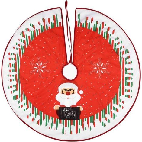 Jupe de sapin de Noël ronde en tissu non tissé - KAGOLOW - 90 cm de diamètre - Motif Père Noël rouge (1/4)