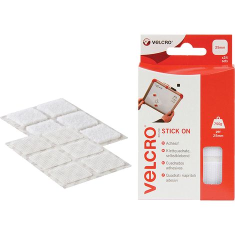 Velcro Brand Stick On Squares 25mm White - Pack of 24 (1/2)