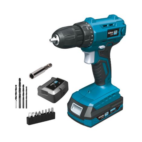 Perceuse-visseuse sans fil 20V KOMA TOOLS - Batterie 2,0Ah - Chargeur - Accessoires (1/3)