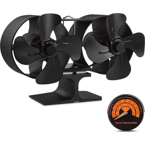 Ventilateur de poêle à bois à double moteur et 8 pales, petit format, silencieux, à air chaud, écologique, compatible avec les poêles à gaz, à granulés, à bois et à bois de chauffage, avec thermomètre (1/5)