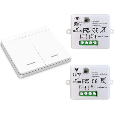 bidirektionaler Funklichtschalter, 2 Funksender und -empfänger. 10-A-Sicherheitsschalter, einfache Installation, geeignet für Leuchten bis 1500 W. (1/5)