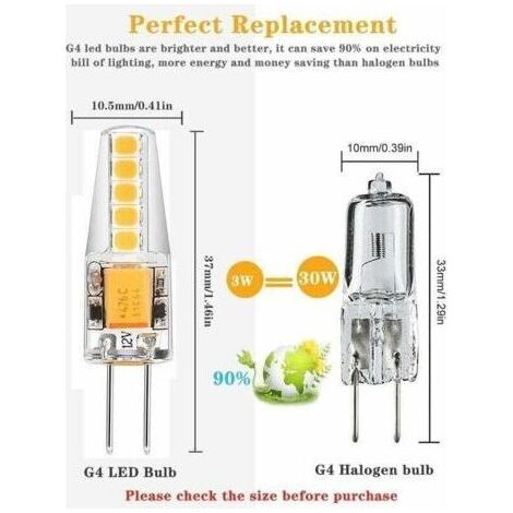 Lampadina LED G4 da 3W AC/DC 12V equivalente a lampadina alogena da 30W, luce bianca calda 3000K, 2835 SMD, 300 lumen, non dimmerabile, angolo del fascio luminoso di 360° (confezione da 10) (1/4)