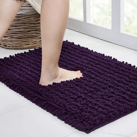 Tapis De Bain Non Glissant - Chenille À Rayures - 43 X 60 Cm - Violet Foncé - 1 Pièce (1/5)