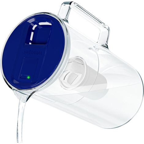 Carafe filtrante verre 3 l avec compteur de changement de filtre, carafe avec cartouches filtrantes d'eau potable BPA FREE, carafe verre avec filtre eau charbon actif – Bleu (1/5)