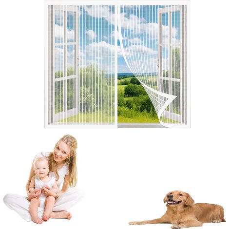 Magnetisches Moskitonetz 95 x 240 cm, Montageset, kein Bohren erforderlich, für Wohnzimmer, Küche, Erkerfenster, Weiß (1/5)